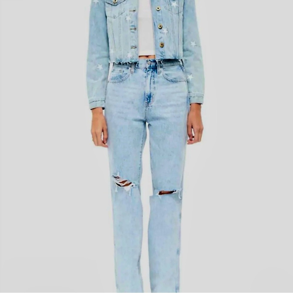 Pistola Light Blue Distressed lightweight Straight leg High Rise Jeans size 25 - Picture 3 of 12